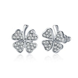 Rose Gold Platinum Plated  Earrings Stud AAA Zirconia Push Back Clover .48" L251
