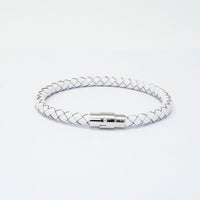 Unisex Men's Genuine  Leather Stainless Steel Magnetic Clasp Bracelet White