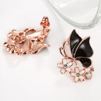 Rose Gold Platinum Plated Black Earrings Zirconia Push Back Butterfly .68" L303