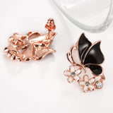 Rose Gold Platinum Plated Black Earrings Zirconia Push Back Butterfly .68" L303