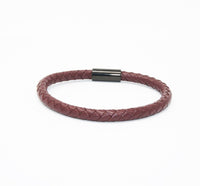 Unisex Men's Genuine Leather Stainless Steel Magnetic Clasp Bracelet Burgundy