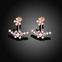 Rose Gold Platinum Plated  Earrings AAA Zirconia Push Back Flowers .72" L224