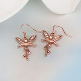 Rose Gold Platinum Plated Earrings Zirconia Fish Hook Tinkerbell Fairy .64" L305