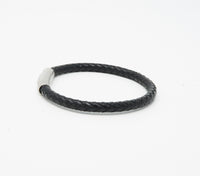 Unisex Genuine Leather Stainless Steel Magnetic Clasp Bracelet Black 8" Inches