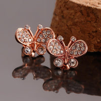 Rose Gold Plated Earrings Stud AAA Zirconia Push Back Butterfly .52" L254