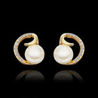 Rose Gold Platinum Plated Earrings Stud Pearl AAA Zirconia Push Back .64" L295