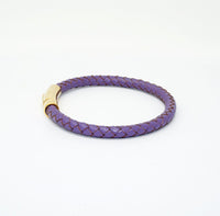 Unisex Men's Genuine  Leather Stainless Steel Magnetic Clasp Bracelet Purple