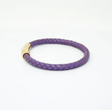 Unisex Men's Genuine  Leather Stainless Steel Magnetic Clasp Bracelet Purple