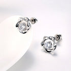Rose Gold Platinum Plated Earrings Stud AAA Zirconia Push Back Rose .44" L283