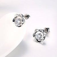 Rose Gold Platinum Plated Earrings Stud AAA Zirconia Push Back Rose .44" L283
