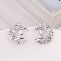 Rose Gold Platinum Plated Earrings Stud AAA Zirconia Push Back Moon .48" L311