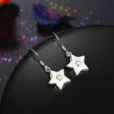 Sterling Silver Plated Earrings Drop Dangle Fish Hook Star .48" L427