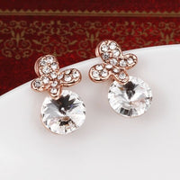 Rose Gold Platinum Plated Earrings Stud AAA Zirconia Push Back .4" L296