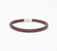 Unisex Men's Genuine Leather Stainless Steel Magnetic Clasp Bracelet Burgundy