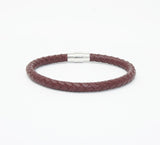 Unisex Men's Genuine Leather Stainless Steel Magnetic Clasp Bracelet Burgundy