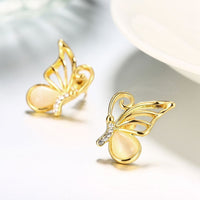 Rose Gold Plated Earrings Stud AAA Zirconia Push Back Butterfly .64" L271