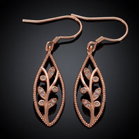 Gold/Rose Gold Plated Earrings Drop Dangle AAA Zirconia FishHook Leaf.4"L227