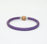 Unisex Men's Genuine  Leather Stainless Steel Magnetic Clasp Bracelet Purple