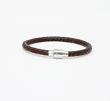 Unisex Men's Genuine Leather Stainless Steel Magnetic Clasp Bracelet Brown