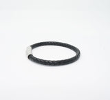 Unisex Genuine Leather Stainless Steel Magnetic Clasp Bracelet Black 8" Inches