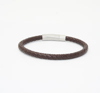 Unisex Men's Genuine Leather Stainless Steel Magnetic Clasp Bracelet Brown