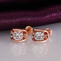 Rose Gold Platinum Plated Earrings AAA Zirconia Push Back .28" L258