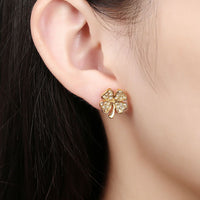 Rose Gold Platinum Plated  Earrings Stud AAA Zirconia Push Back Clover .48" L251