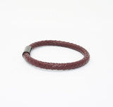 Unisex Men's Genuine Leather Stainless Steel Magnetic Clasp Bracelet Burgundy