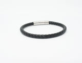 Unisex Genuine Leather Stainless Steel Magnetic Clasp Bracelet Black 8" Inches