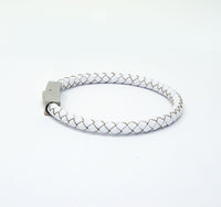 Unisex Men's Genuine  Leather Stainless Steel Magnetic Clasp Bracelet White