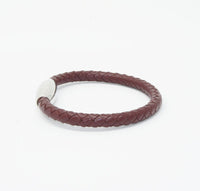 Unisex Men's Genuine Leather Stainless Steel Magnetic Clasp Bracelet Burgundy