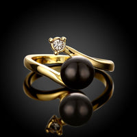 Gold Plated Solitaire Ring Black Glass Pearl For Women B160