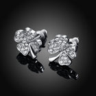 Rose Gold Platinum Plated  Earrings Stud AAA Zirconia Push Back Clover .48" L251