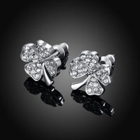 Rose Gold Platinum Plated  Earrings Stud AAA Zirconia Push Back Clover .48" L251