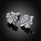 Rose Gold Platinum Plated  Earrings Stud AAA Zirconia Push Back Clover .48" L251
