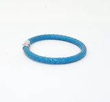 Unisex Men's Genuine  Leather Stainless Steel Magnetic Clasp Bracelet Light Blue