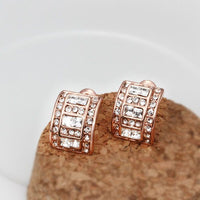 Rose Gold Platinum Plated  Earrings Stud AAA Zirconia Push Back .36" L297
