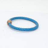 Unisex Men's Genuine  Leather Stainless Steel Magnetic Clasp Bracelet Light Blue