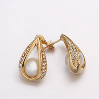 Rose Gold Platinum Plated  Earrings Stud AAA Zirconia Push Back Drop .52" L288