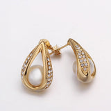 Rose Gold Platinum Plated  Earrings Stud AAA Zirconia Push Back Drop .52" L288