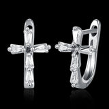 Rose Gold Platinum Plated Earrings AAA Zirconia Latch Back Cross .4" L274