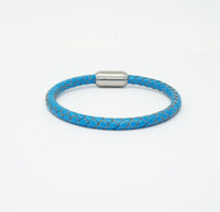 Unisex Men's Genuine  Leather Stainless Steel Magnetic Clasp Bracelet Light Blue