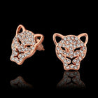 Rose Gold Platinum Plated  Earrings Stud AAA Zirconia Push Back  Puma .52" L314