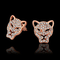 Rose Gold Platinum Plated  Earrings Stud AAA Zirconia Push Back  Puma .52" L314