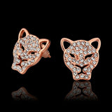 Rose Gold Platinum Plated  Earrings Stud AAA Zirconia Push Back  Puma .52" L314