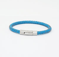 Unisex Men's Genuine  Leather Stainless Steel Magnetic Clasp Bracelet Light Blue