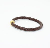 Unisex Men's Genuine Leather Stainless Steel Magnetic Clasp Bracelet Brown