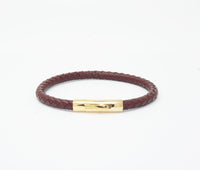 Unisex Men's Genuine Leather Stainless Steel Magnetic Clasp Bracelet Burgundy