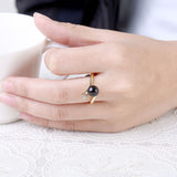 Gold Plated Solitaire Ring Black Glass Pearl For Women B160