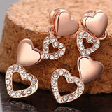 Rose Gold Plated Earrings Dangle AAA Zirconia Push Back Hearts .4" L261